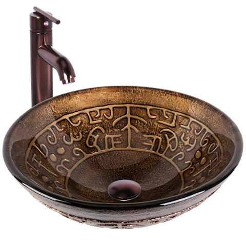 Vessel Bathroom Sink in Copper Mosaic with Faucet Set in Oil Rubbed Bronze - image 1 - other