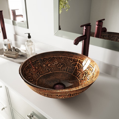 Vessel Bathroom Sink in Copper Mosaic with Faucet Set in Oil Rubbed Bronze - image 3 - other