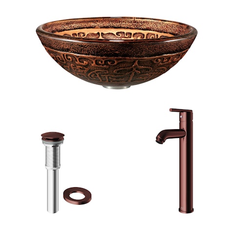 Vessel Bathroom Sink in Copper Mosaic with Faucet Set in Oil Rubbed Bronze - image 4 - other