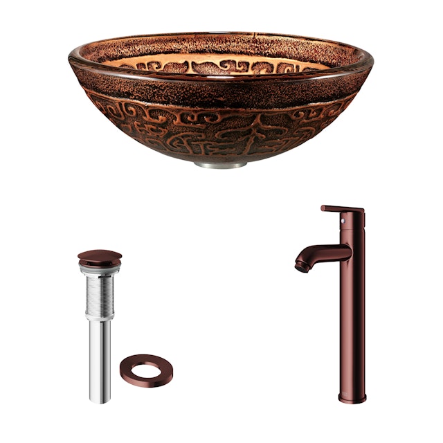 Vessel Bathroom Sink in Copper Mosaic with Faucet Set in Oil Rubbed Bronze - image 4 - other
