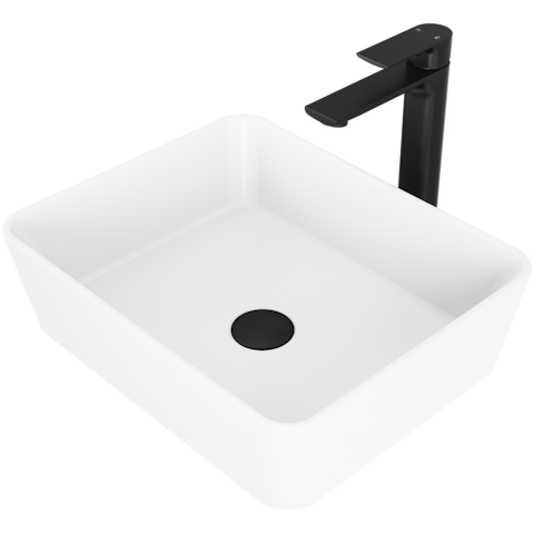 Matte Stone Marigold Composite Rectangular Vessel Bathroom Sink in White with Faucet and Pop-Up Drain - image 1 - other