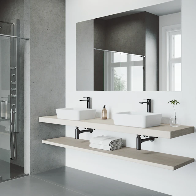 Matte Stone Marigold Composite Rectangular Vessel Bathroom Sink in White with Faucet and Pop-Up Drain - angle 2 - other