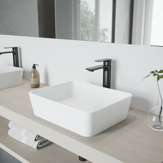 Matte Stone Marigold Composite Rectangular Vessel Bathroom Sink in White with Faucet and Pop-Up Drain - image 3 - other