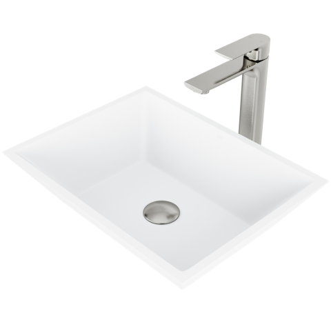 Matte Stone Vinca Composite Rectangular Vessel Bathroom Sink in White with Faucet and Pop-Up Drain - image 1 - other
