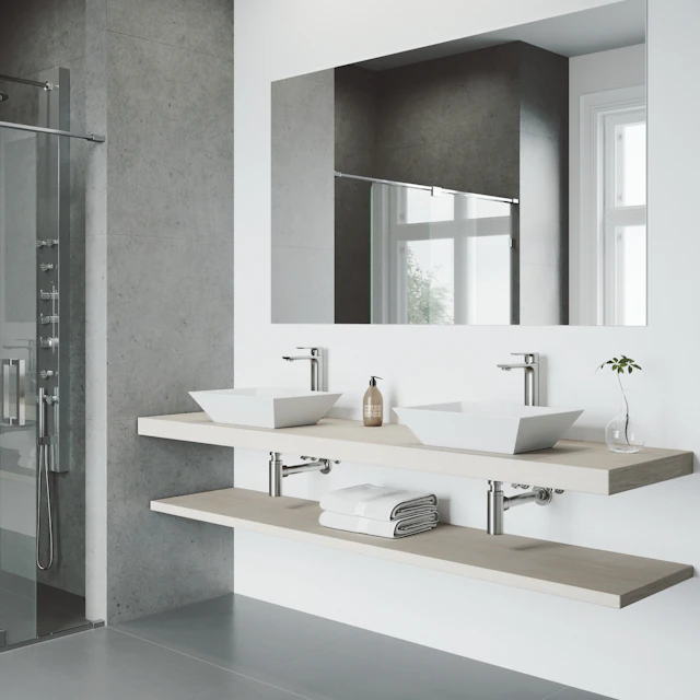 Matte Stone Vinca Composite Rectangular Vessel Bathroom Sink in White with Faucet and Pop-Up Drain - angle 2 - other