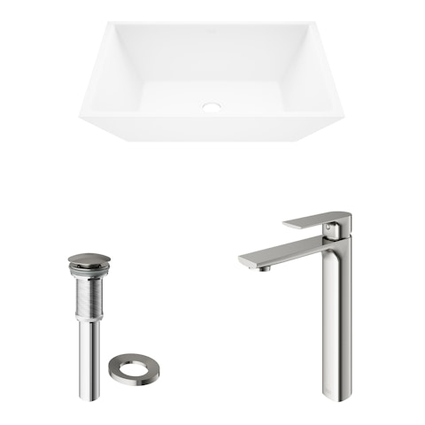 Matte Stone Vinca Composite Rectangular Vessel Bathroom Sink in White with Faucet and Pop-Up Drain - image 4 - other
