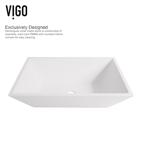Matte Stone Vinca Composite Rectangular Vessel Bathroom Sink in White with Faucet and Pop-Up Drain - image 7 - other