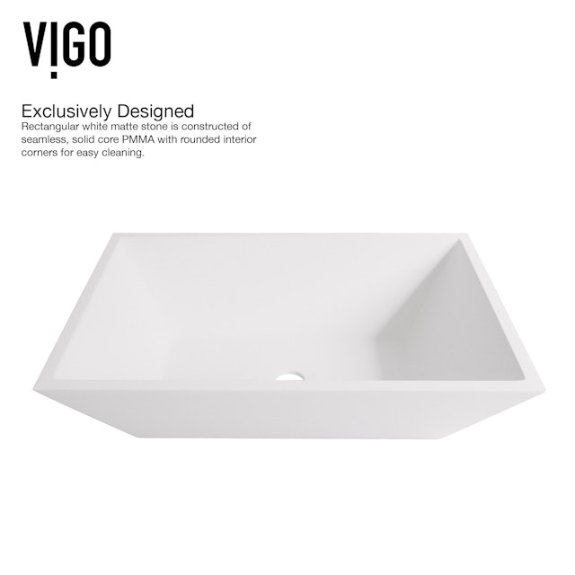 Matte Stone Vinca Composite Rectangular Vessel Bathroom Sink in White with Faucet and Pop-Up Drain - image 7 - other