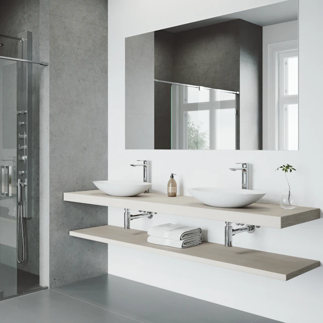 Matte Stone Wisteria Composite Oval Vessel Bathroom Sink in White with Norfolk Faucet and Pop-Up Drain - angle 2 - other