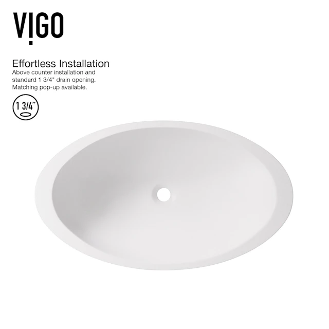 Matte Stone Wisteria Composite Oval Vessel Bathroom Sink in White with Norfolk Faucet and Pop-Up Drain - angle 5 - other