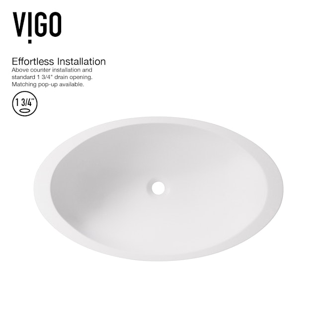 Matte Stone Wisteria Composite Oval Vessel Bathroom Sink in White with Norfolk Faucet and Pop-Up Drain - image 5 - other