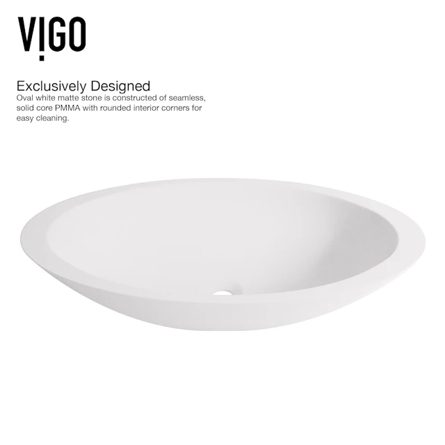 Matte Stone Wisteria Composite Oval Vessel Bathroom Sink in White with Norfolk Faucet and Pop-Up Drain - angle 7 - other
