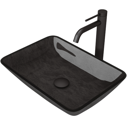 Glass Rectangular Vessel Bathroom Sink in Onyx Gray with Lexington Faucet and Pop-Up Drain - image 1 - other