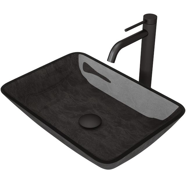 Glass Rectangular Vessel Bathroom Sink in Onyx Gray with Lexington Faucet and Pop-Up Drain - image 1 - other