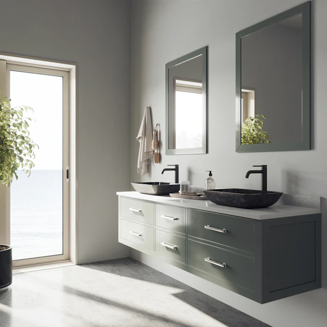 Glass Rectangular Vessel Bathroom Sink in Onyx Gray with Lexington Faucet and Pop-Up Drain - angle 2 - other