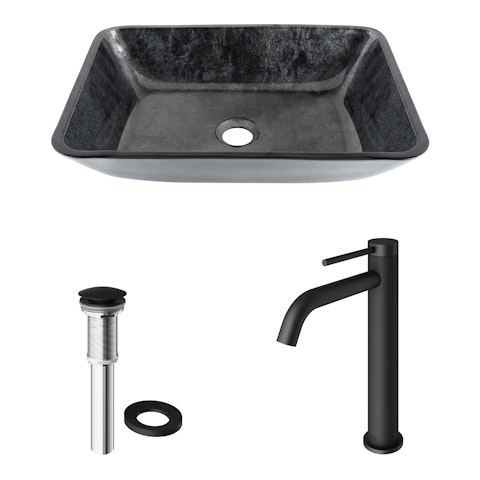 Glass Rectangular Vessel Bathroom Sink in Onyx Gray with Lexington Faucet and Pop-Up Drain - image 4 - other