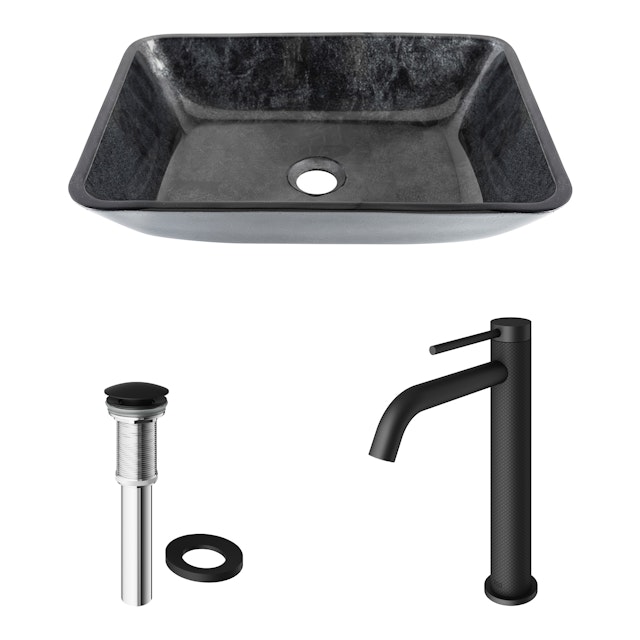 Glass Rectangular Vessel Bathroom Sink in Onyx Gray with Lexington Faucet and Pop-Up Drain - image 4 - other
