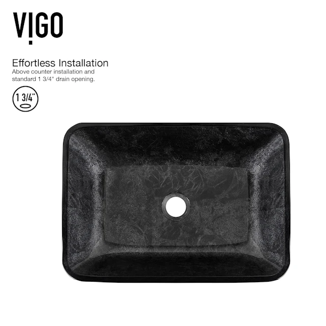 Glass Rectangular Vessel Bathroom Sink in Onyx Gray with Lexington Faucet and Pop-Up Drain - angle 5 - other