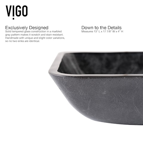 Glass Rectangular Vessel Bathroom Sink in Onyx Gray with Lexington Faucet and Pop-Up Drain - image 7 - other