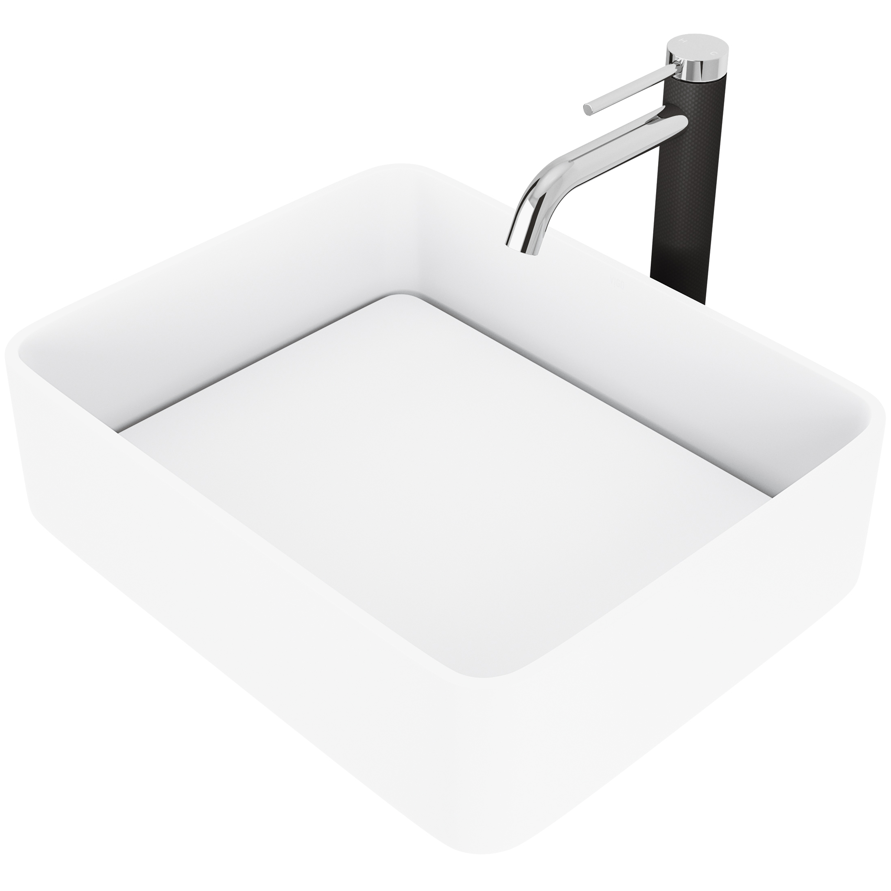 Matte Stone Jasmine Composite Rectangular Vessel Bathroom Sink in White with Lexington Faucet and Pop-Up Drain