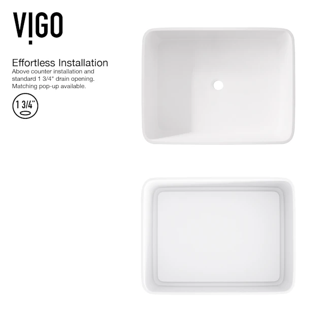 Matte Stone Jasmine Composite Rectangular Vessel Bathroom Sink in White with Lexington Faucet and Pop-Up Drain - angle 5 - other