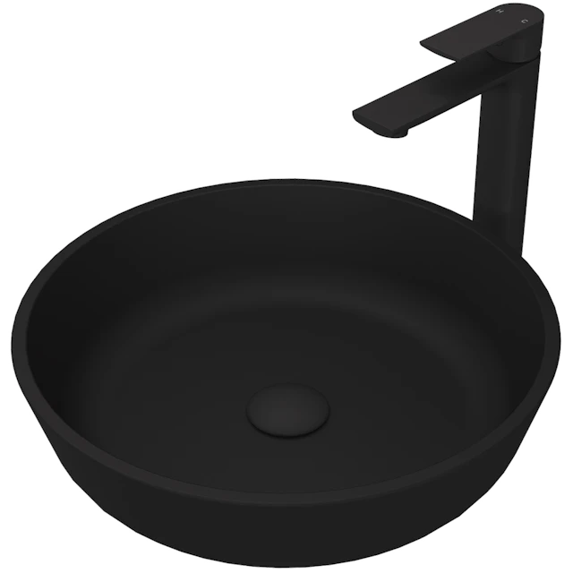 Matte Shell Modus Glass Round Vessel Bathroom Sink in Black with Norfolk Faucet and Pop-Up Drain - angle 1 - other