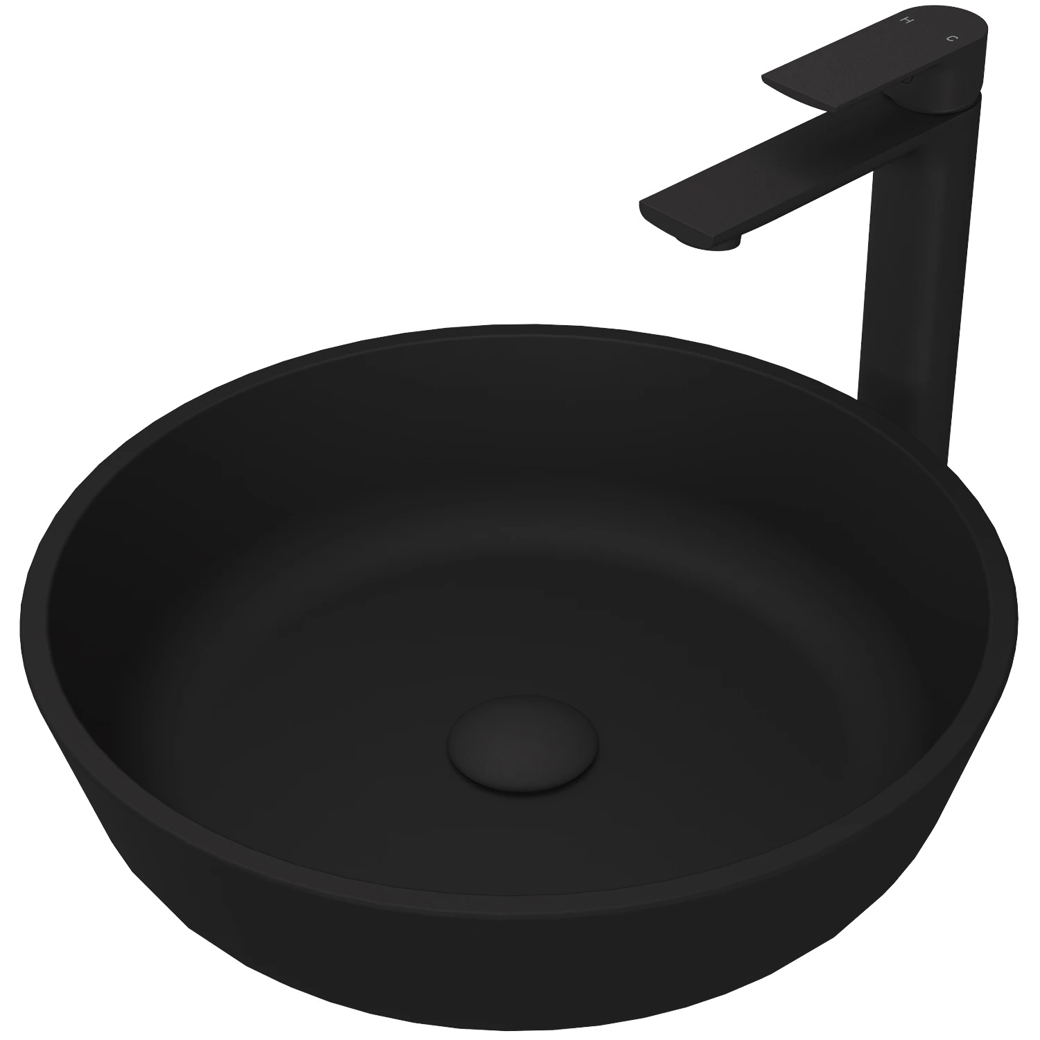 Matte Shell Modus Glass Round Vessel Bathroom Sink in Black with Norfolk Faucet and Pop-Up Drain