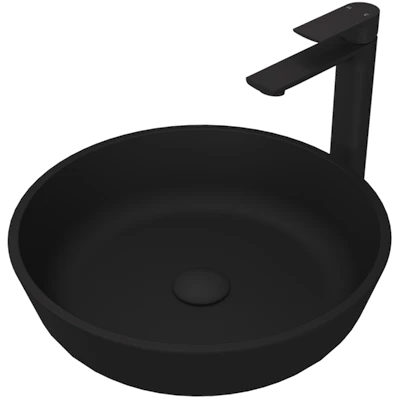 Matte Shell Modus Glass Round Vessel Bathroom Sink in Black with Norfolk Faucet and Pop-Up Drain