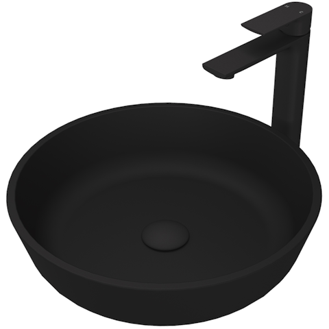 Matte Shell Modus Glass Round Vessel Bathroom Sink in Black with Norfolk Faucet and Pop-Up Drain - image 1 - other