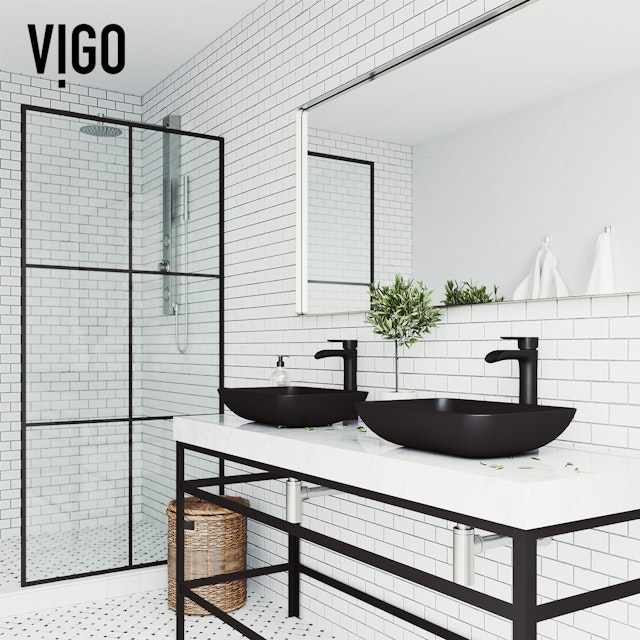 Matte Shell Sottile Glass Rectangular Vessel Bathroom Sink in Black with Niko Faucet and Pop-Up Drain - image 2 - other
