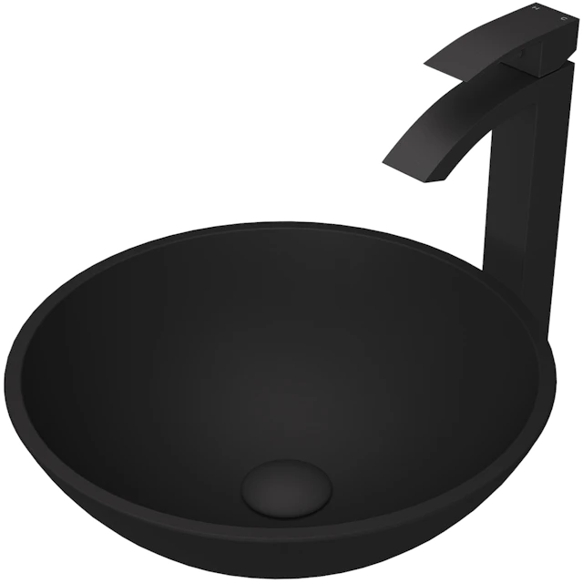 Matte Shell Cavalli Glass Round Vessel Bathroom Sink in Black with Duris Faucet and Pop-Up Drain - angle 1 - other
