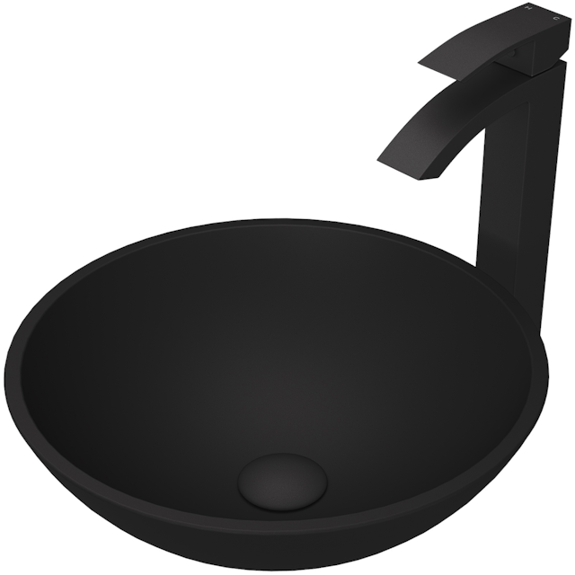 Matte Shell Cavalli Glass Round Vessel Bathroom Sink in Black with Duris Faucet and Pop-Up Drain - image 1 - other