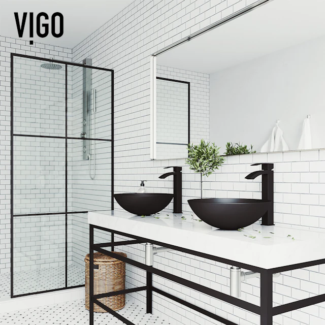 Matte Shell Cavalli Glass Round Vessel Bathroom Sink in Black with Duris Faucet and Pop-Up Drain - angle 2 - other