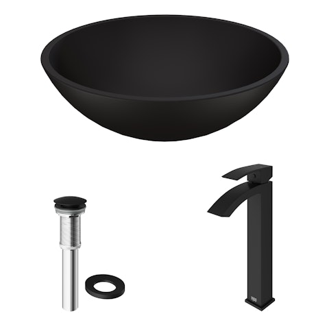 Matte Shell Cavalli Glass Round Vessel Bathroom Sink in Black with Duris Faucet and Pop-Up Drain - image 3 - other