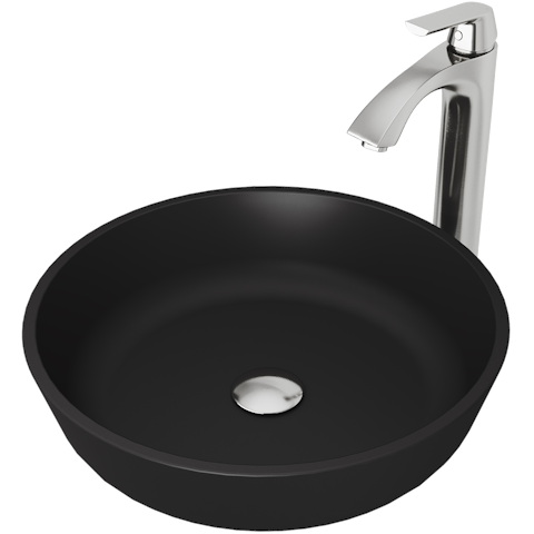 Matte Shell Modus Glass Round Vessel Bathroom Sink in Black with Linus Faucet and Pop-Up Drain - image 1 - other
