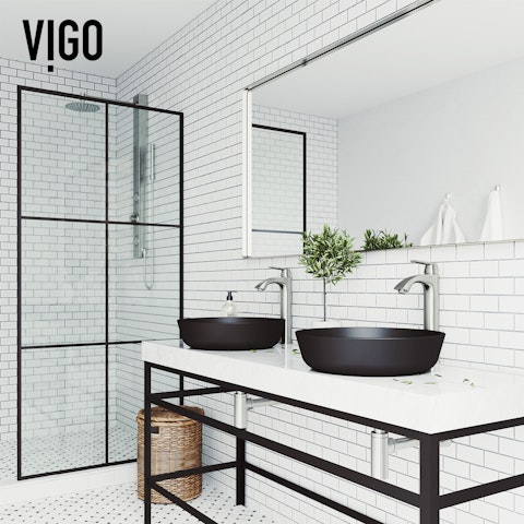 Matte Shell Modus Glass Round Vessel Bathroom Sink in Black with Linus Faucet and Pop-Up Drain - image 2 - other