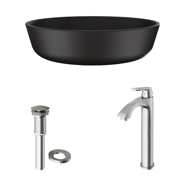 Matte Shell Modus Glass Round Vessel Bathroom Sink in Black with Linus Faucet and Pop-Up Drain - image 3 - other