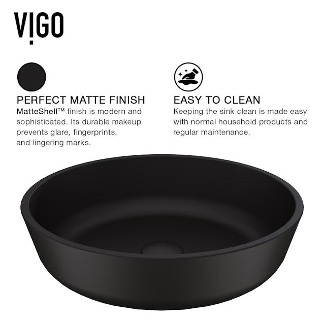 Matte Shell Modus Glass Round Vessel Bathroom Sink in Black with Linus Faucet and Pop-Up Drain - image 6 - other