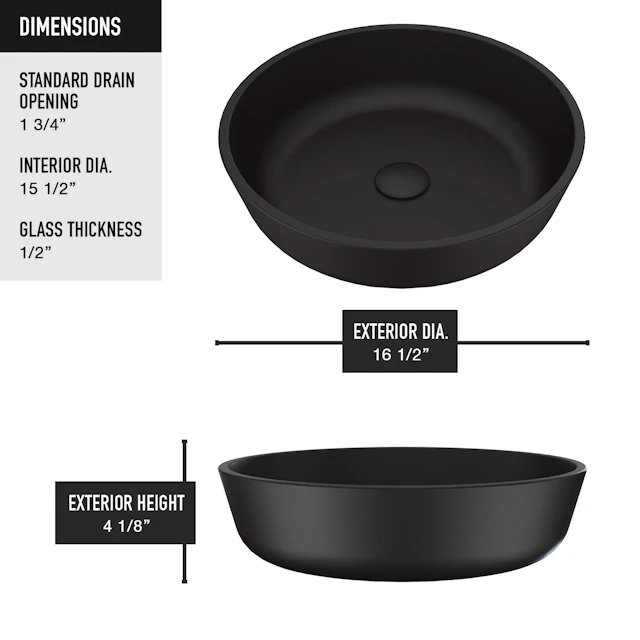Matte Shell Modus Glass Round Vessel Bathroom Sink in Black with Linus Faucet and Pop-Up Drain - angle 7 - other