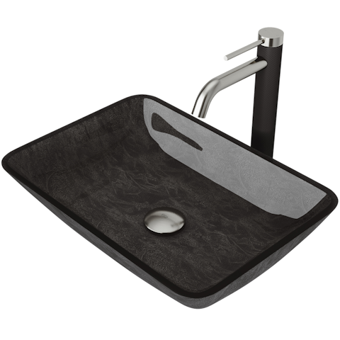 Glass Rectangular Vessel Bathroom Sink in Onyx Gray with Lexington Faucet and Pop-Up Drain - image 1 - other