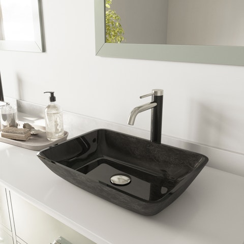 Glass Rectangular Vessel Bathroom Sink in Onyx Gray with Lexington Faucet and Pop-Up Drain - image 3 - other
