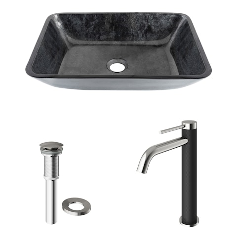 Glass Rectangular Vessel Bathroom Sink in Onyx Gray with Lexington Faucet and Pop-Up Drain - image 4 - other
