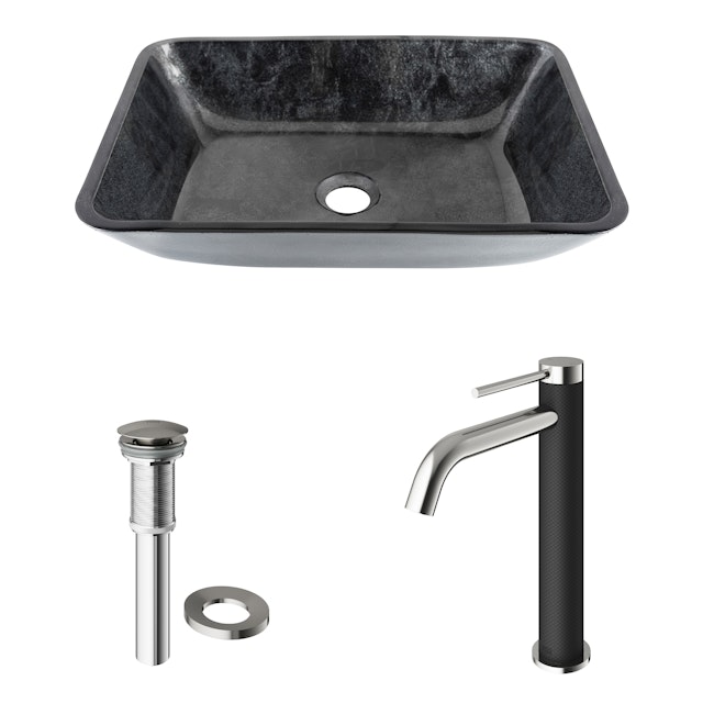 Glass Rectangular Vessel Bathroom Sink in Onyx Gray with Lexington Faucet and Pop-Up Drain - image 4 - other