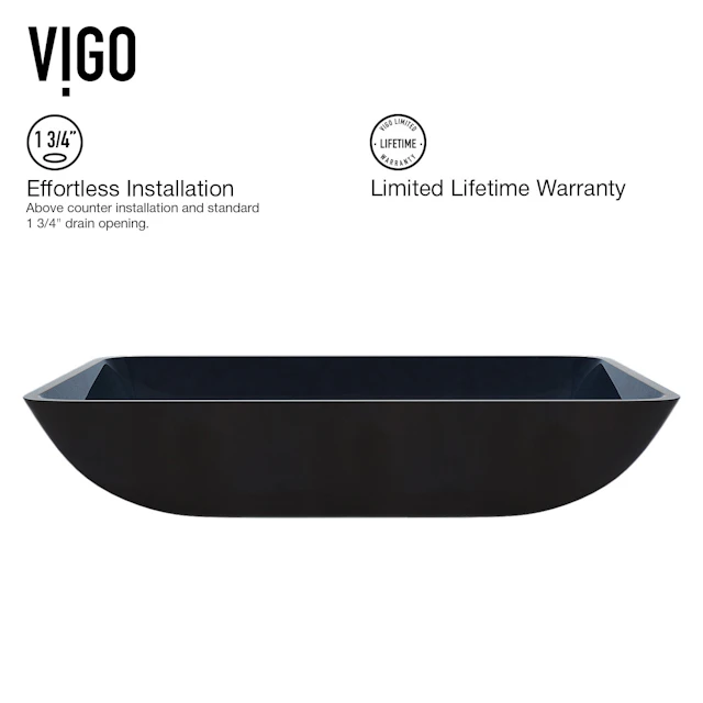 Glass Rectangular Vessel Bathroom Sink in Turquoise Blue with Lexington Faucet and Pop-Up Drain - angle 5 - other