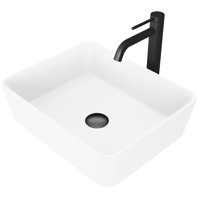 Matte Stone Marigold Composite Rectangular Vessel Bathroom Sink in White with Faucet and Pop-Up Drain - image 1 - other
