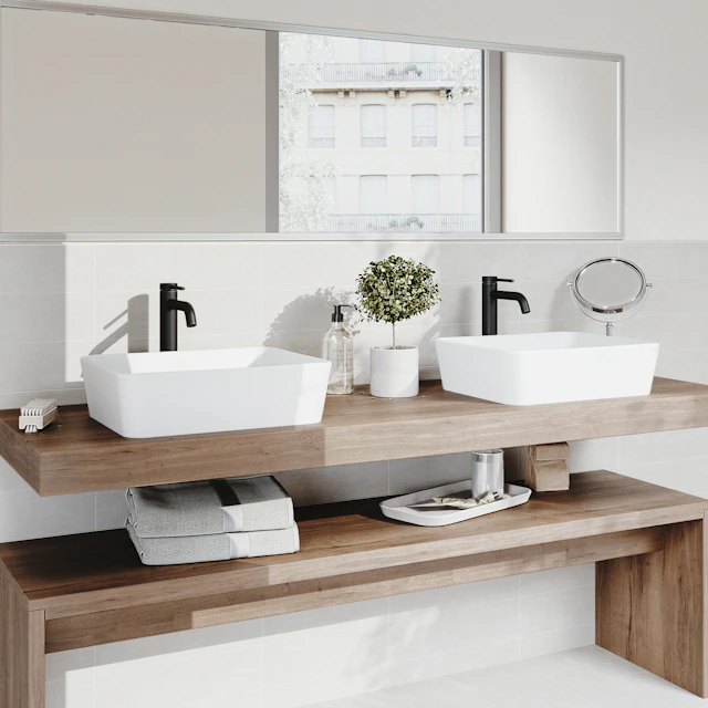 Matte Stone Marigold Composite Rectangular Vessel Bathroom Sink in White with Faucet and Pop-Up Drain - angle 2 - other