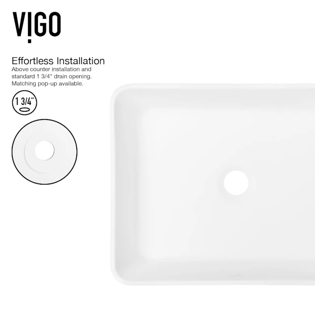 Matte Stone Marigold Composite Rectangular Vessel Bathroom Sink in White with Faucet and Pop-Up Drain - angle 5 - other