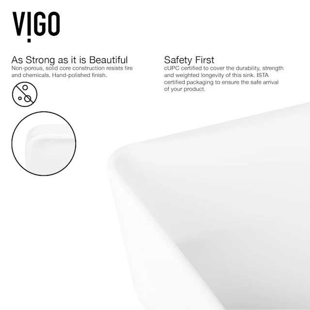Matte Stone Marigold Composite Rectangular Vessel Bathroom Sink in White with Faucet and Pop-Up Drain - angle 6 - other