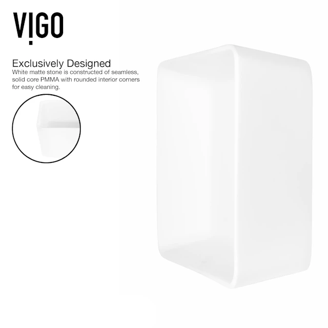 Matte Stone Marigold Composite Rectangular Vessel Bathroom Sink in White with Faucet and Pop-Up Drain - angle 7 - other