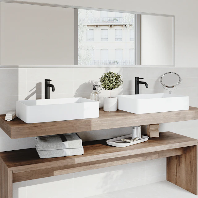Matte Stone Magnolia Composite Rectangular Vessel Bathroom Sink in White with Faucet and Pop-Up Drain - angle 2 - other